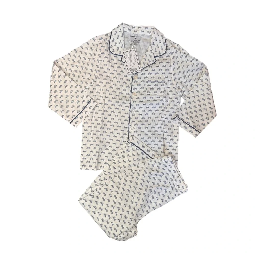 Petite Plume Boys Bicyclette Pajama Set White Navy Blue Bicycle Print Size 6 NEW